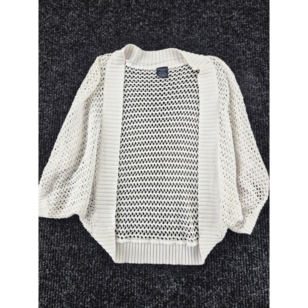 Faded Glory Womens Ivory Open Knit Mesh Shrug Batwing Cardigan Sweater Large